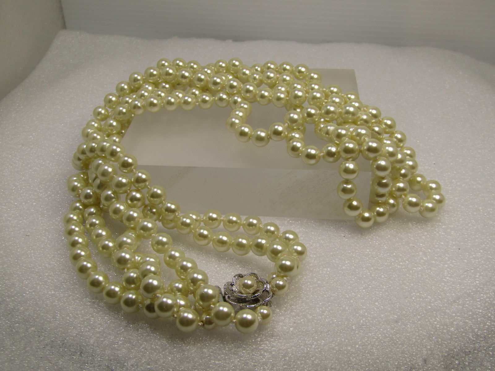JBK Camrose & Kross Pearl Necklace, Triple Strand, Blossom with Pearl Box Clasp, 28", 30", and 32" - 4