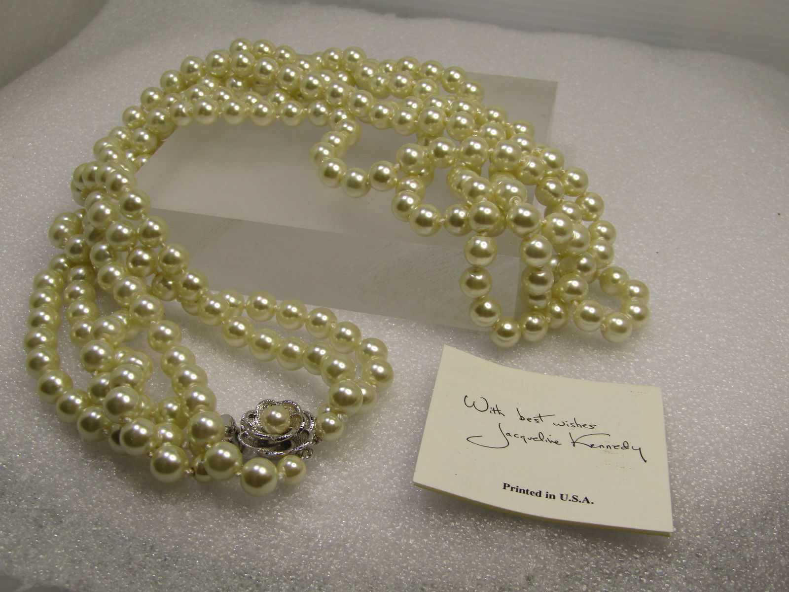 JBK Camrose & Kross Pearl Necklace, Triple Strand, Blossom with Pearl Box Clasp, 28", 30", and 32" - 5