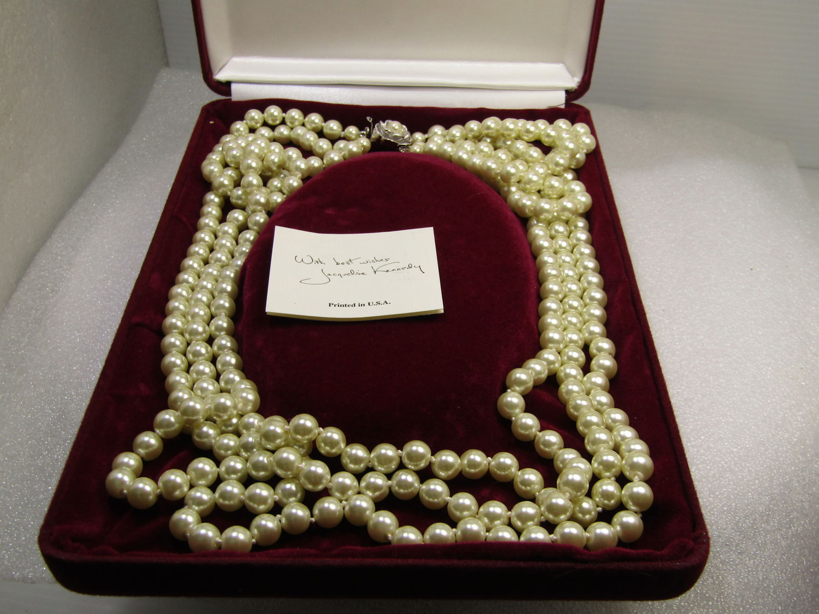 JBK Camrose & Kross Pearl Necklace, Triple Strand, Blossom with Pearl Box Clasp, 28", 30", and 32" - 6