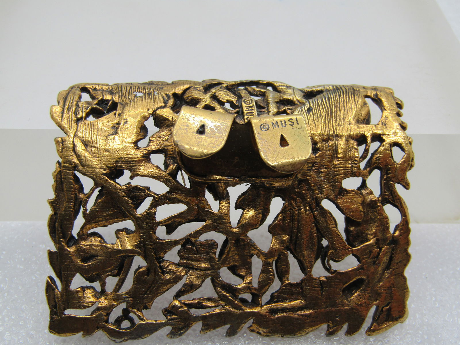 Vintage Floral & Leaf Shoe Buckle, Rectangular, Single Buckle, Signed MUSI, 1950's-1970's - 4