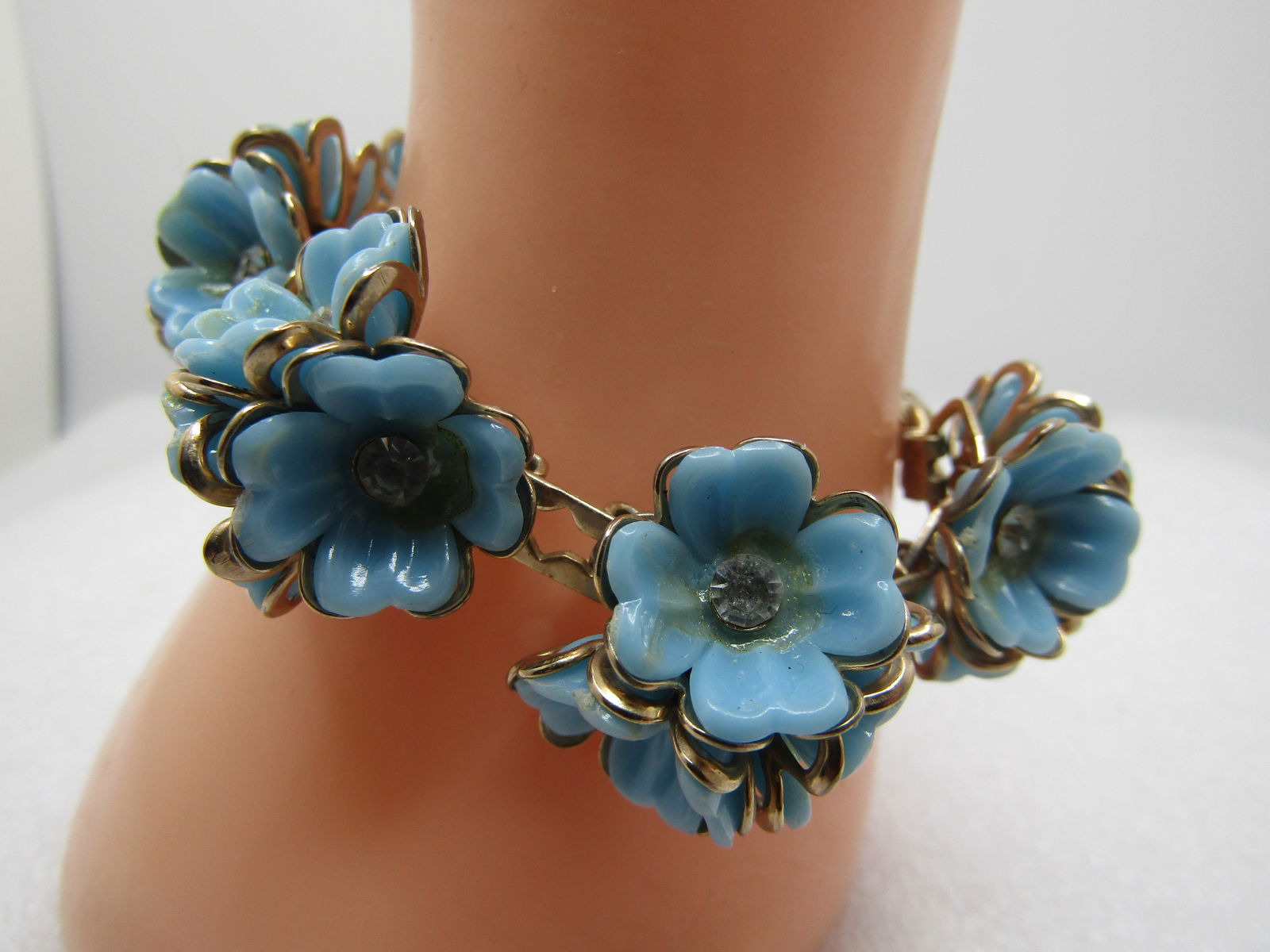 Vintage Blue Forget-Me-Not Bracelet, 7", 1950's-1960's. - 2
