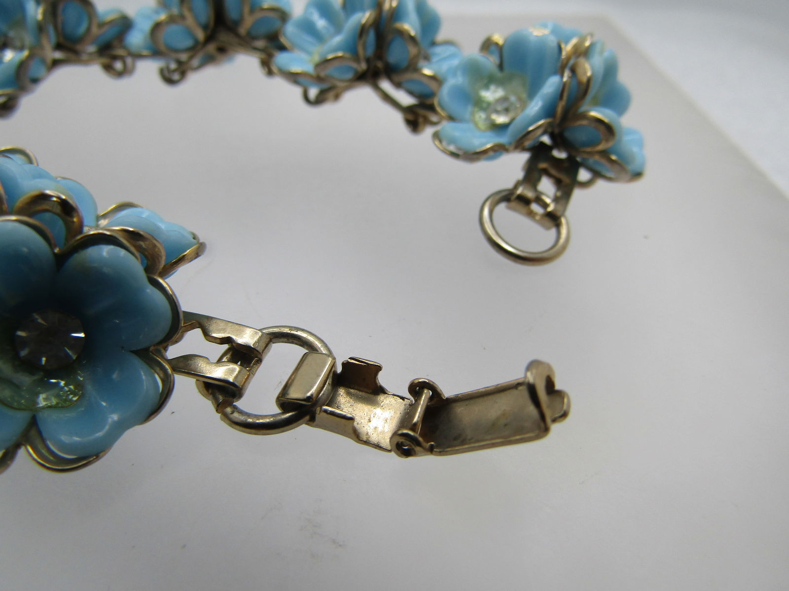 Vintage Blue Forget-Me-Not Bracelet, 7", 1950's-1960's. - 4