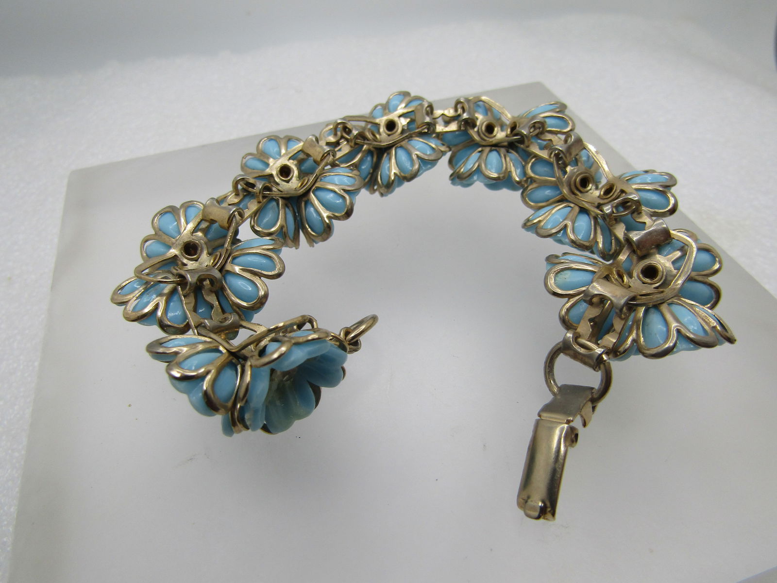 Vintage Blue Forget-Me-Not Bracelet, 7", 1950's-1960's. - 5
