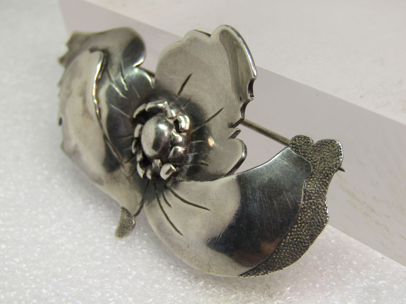 Vintage Sterling Floral Brooch, Handwrought, Signed, 1940's-1960's - 2