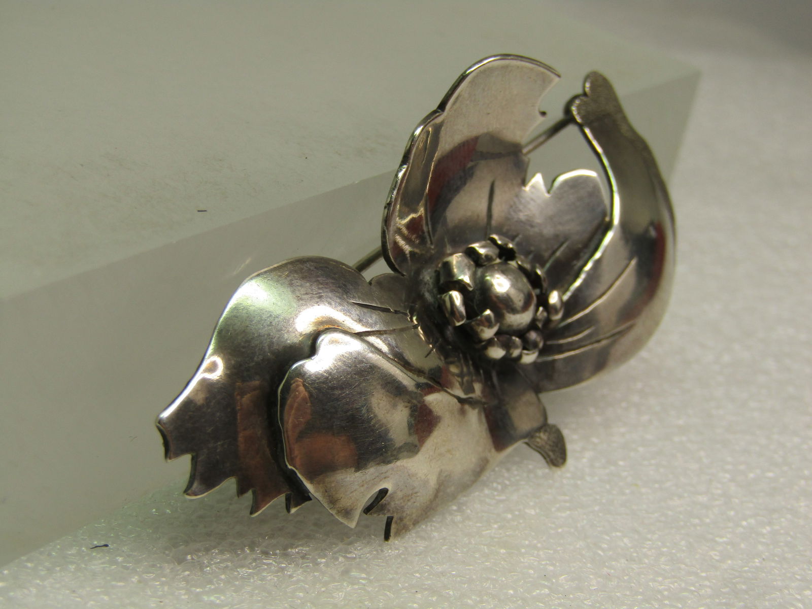 Vintage Sterling Floral Brooch, Handwrought, Signed, 1940's-1960's - 3