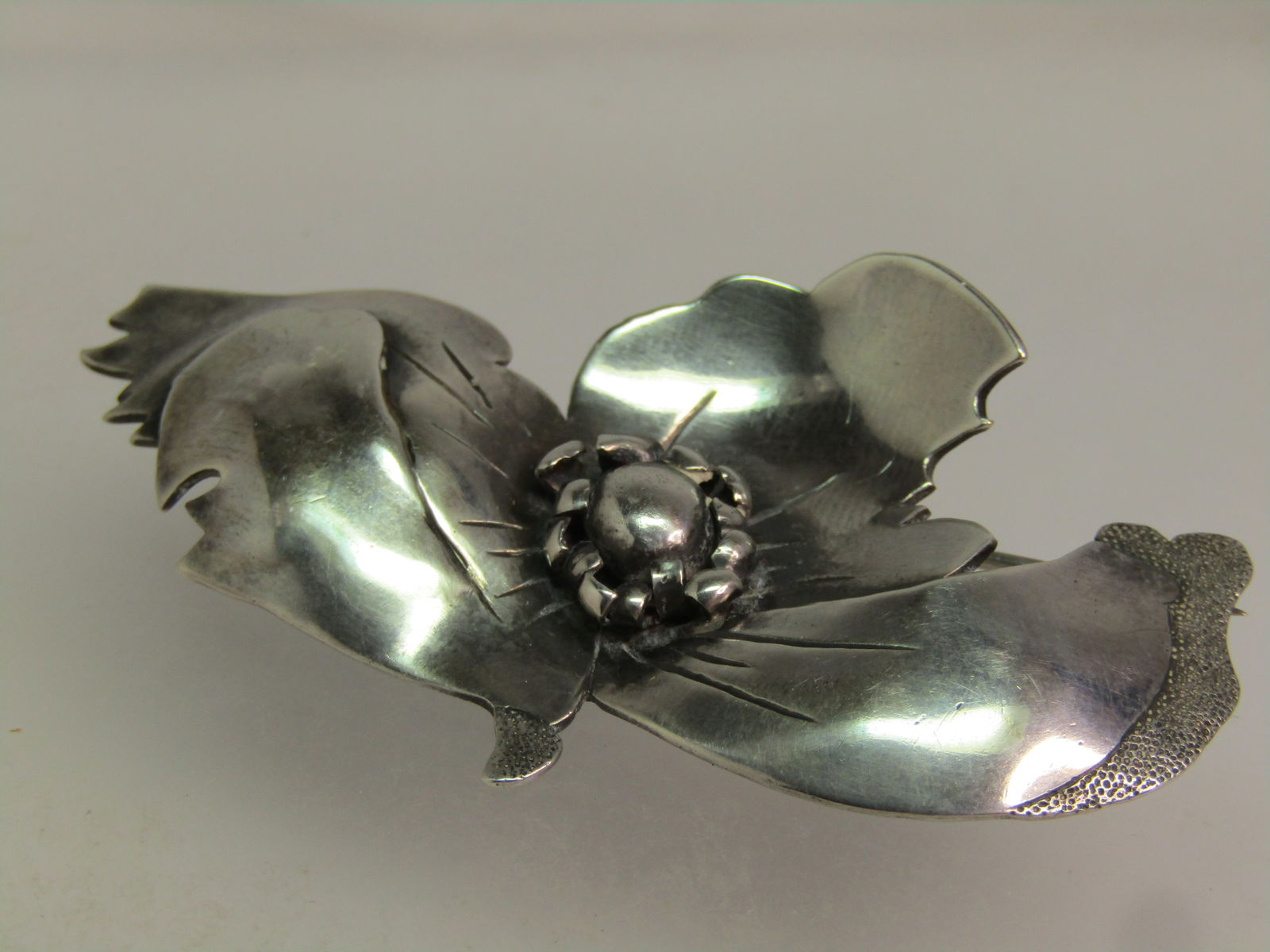 Vintage Sterling Floral Brooch, Handwrought, Signed, 1940's-1960's - 6