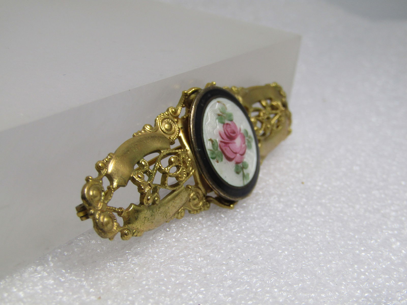 Vintage Filigree Guilloche Rose Brooch, 1930's-1940's - 2