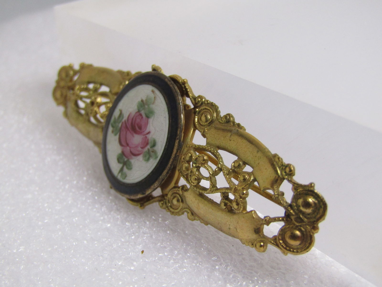 Vintage Filigree Guilloche Rose Brooch, 1930's-1940's - 3