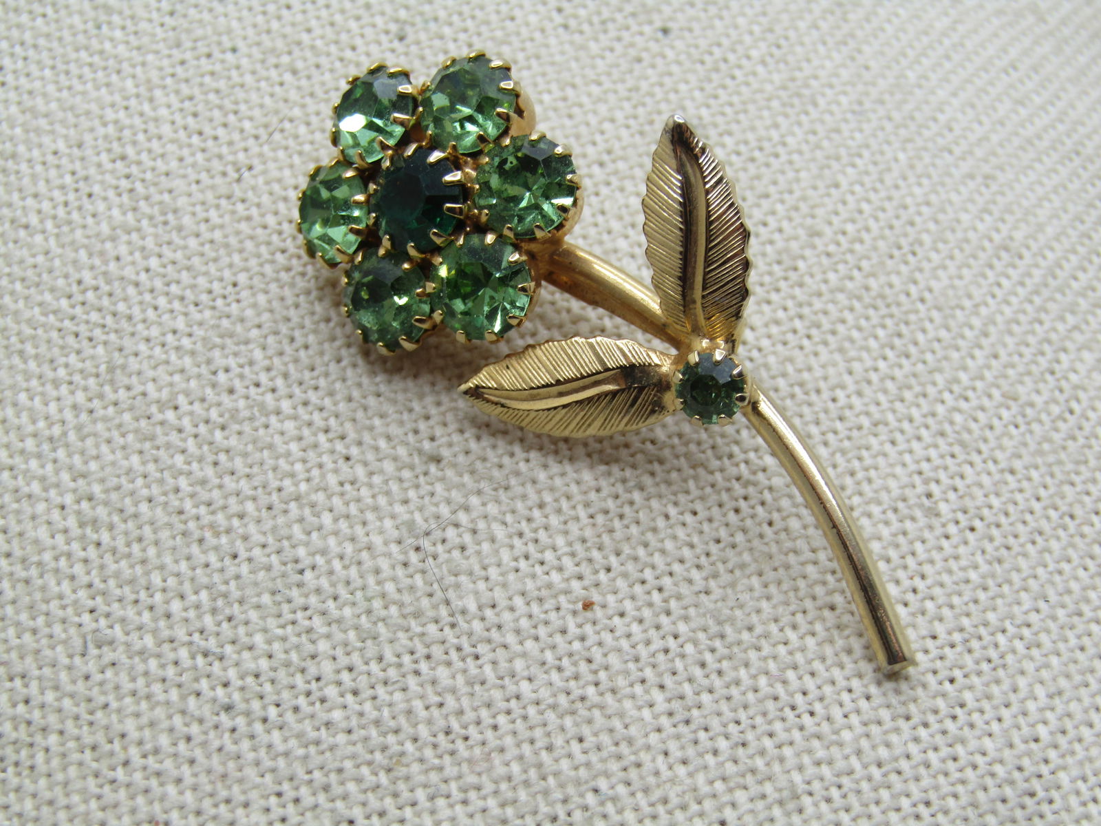 Vintage Green Rhinestone Floral Stem Brooch, 1960's - 2