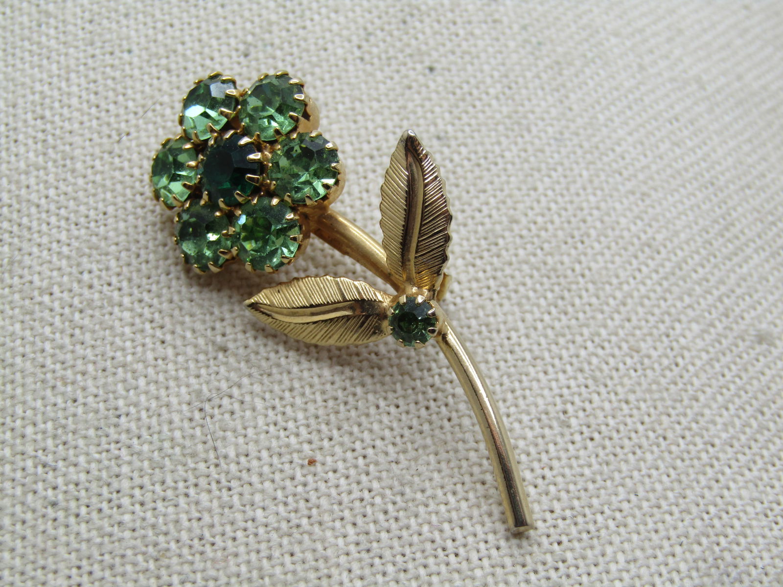 Vintage Green Rhinestone Floral Stem Brooch, 1960's - 3