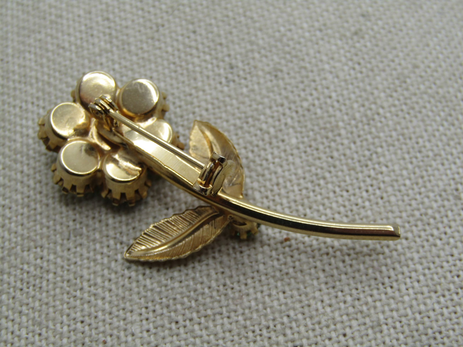 Vintage Green Rhinestone Floral Stem Brooch, 1960's - 5