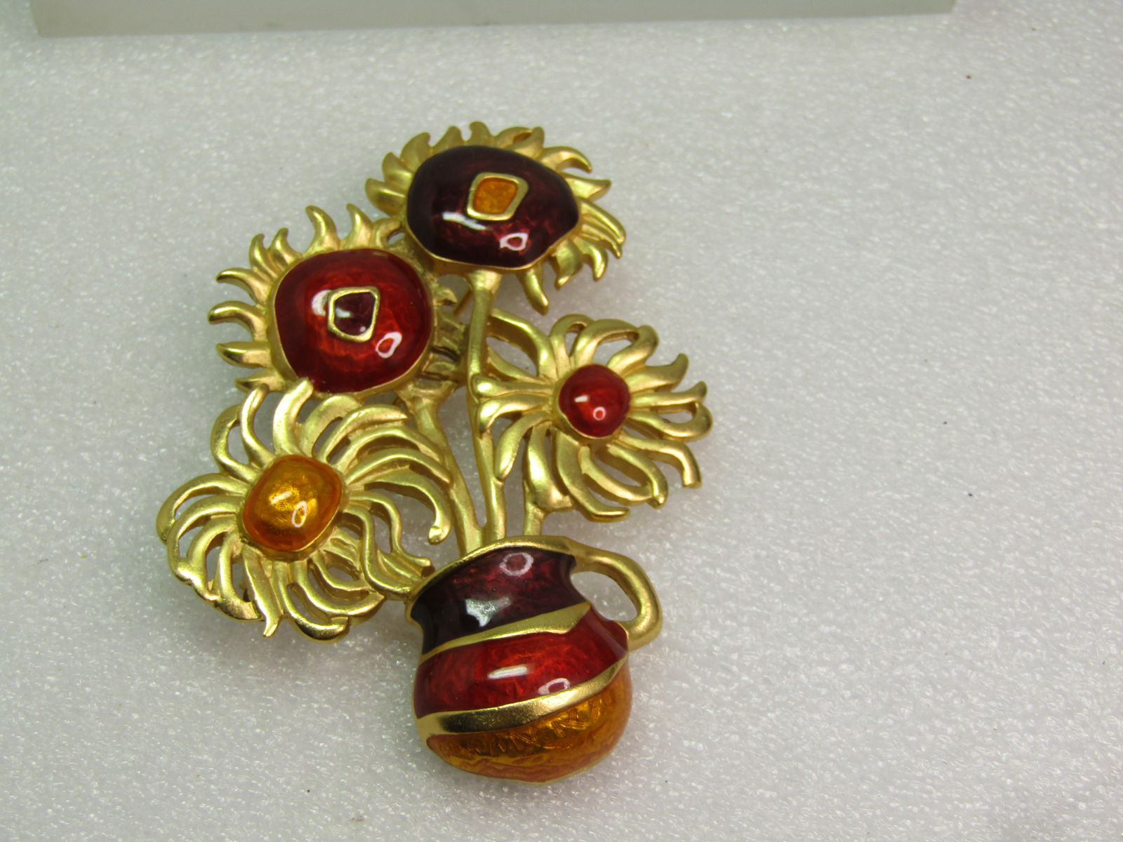 Vintage Enameled Floral Sunflower Brooch, Yves Saint Laurent for Avon, - honoring Van Gogh's - 2