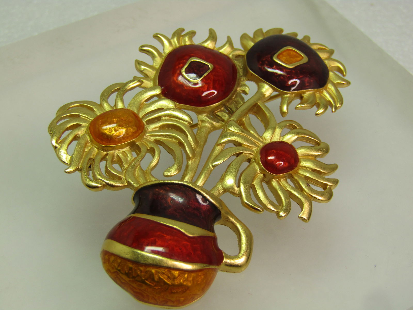 Vintage Enameled Floral Sunflower Brooch, Yves Saint Laurent for Avon, - honoring Van Gogh's - 4