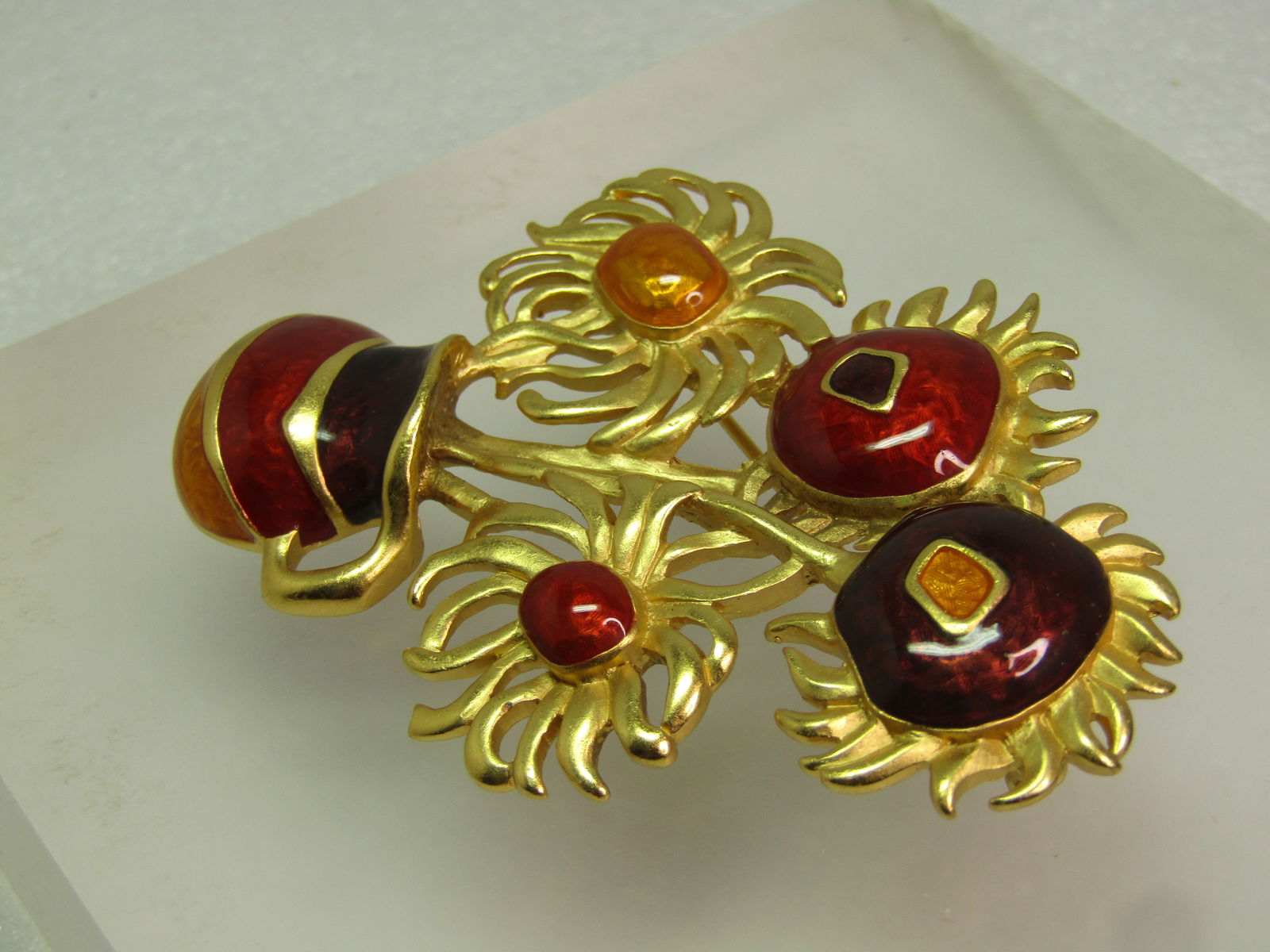 Vintage Enameled Floral Sunflower Brooch, Yves Saint Laurent for Avon, - honoring Van Gogh's - 5