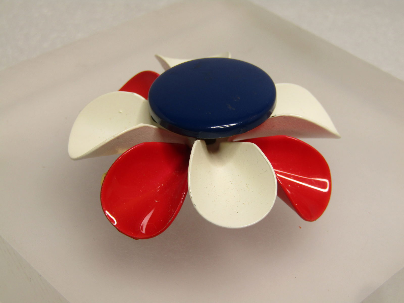 Vintage Red/White/Blue Blossom Brooch, Enameled, 1960's - 2