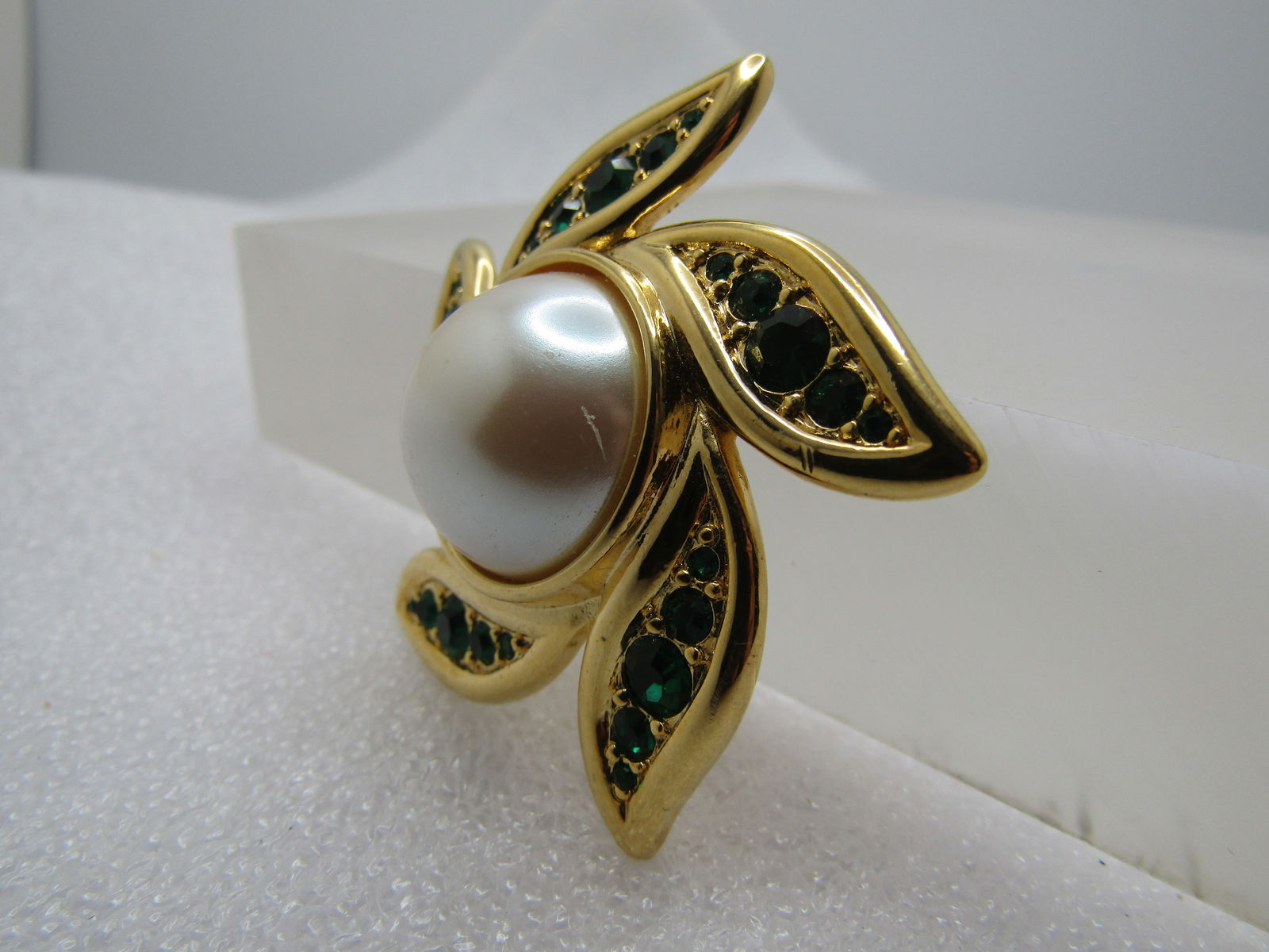 Vintage Faux Pearl Rhinestone Brooch, Blossom Spiral, Monet, 1970's-1980's - 2