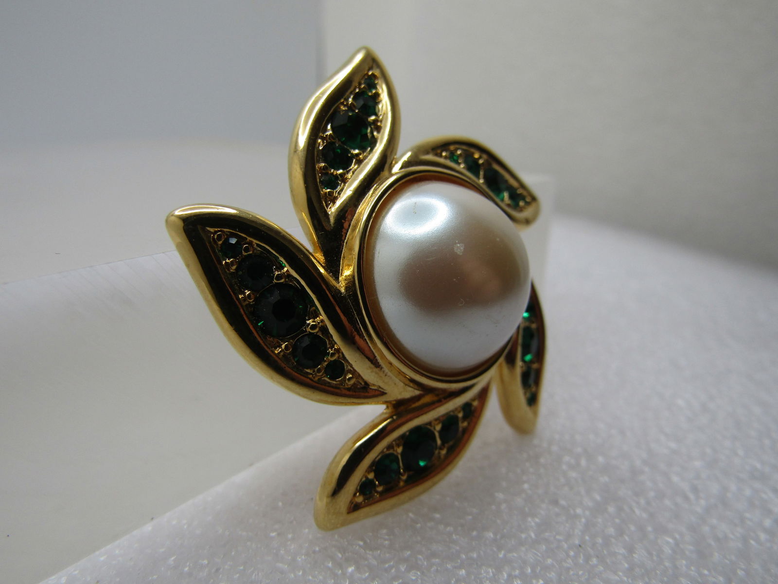 Vintage Faux Pearl Rhinestone Brooch, Blossom Spiral, Monet, 1970's-1980's - 3