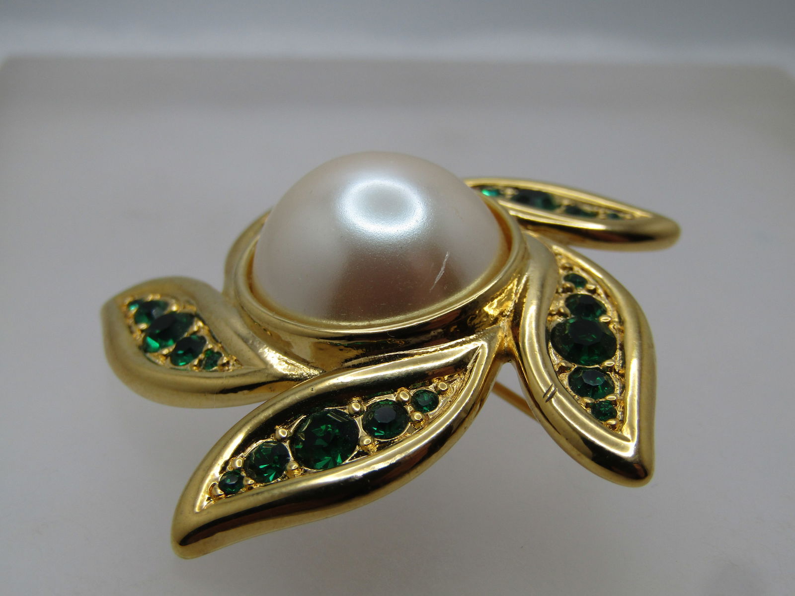 Vintage Faux Pearl Rhinestone Brooch, Blossom Spiral, Monet, 1970's-1980's - 6