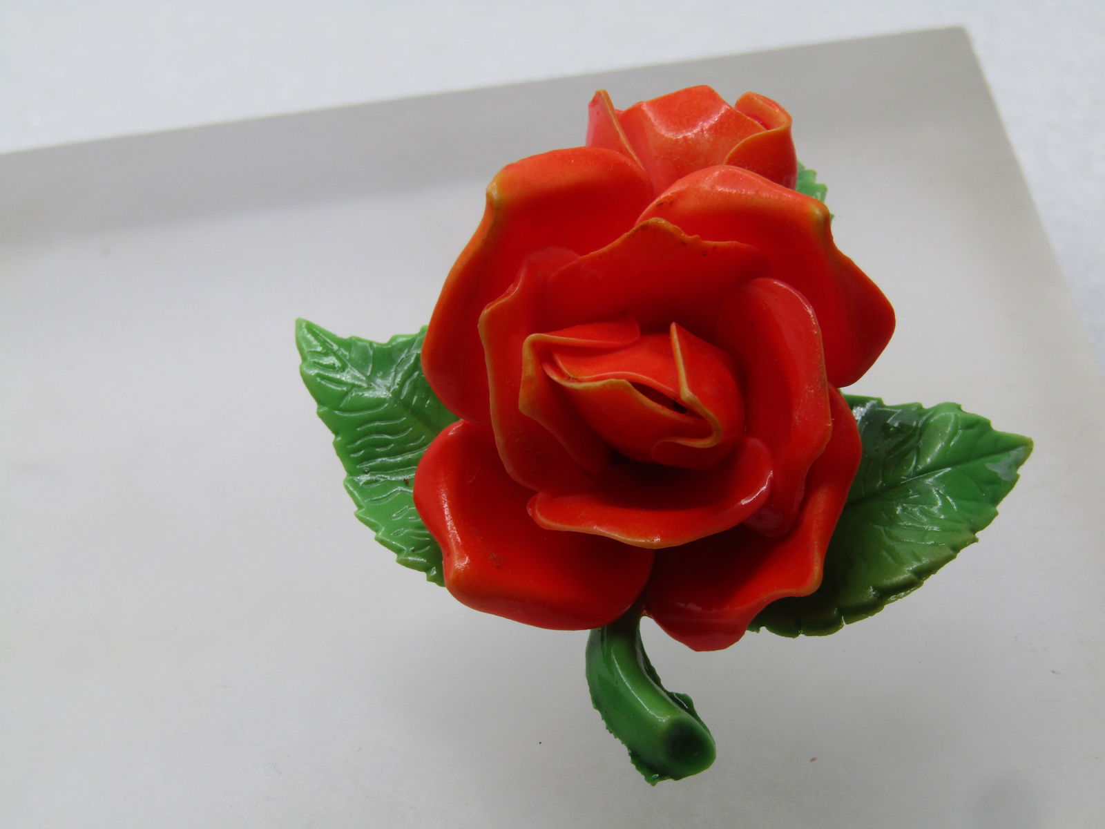 Vintage Orange Rose 3-D Brooch, 1960's - 2