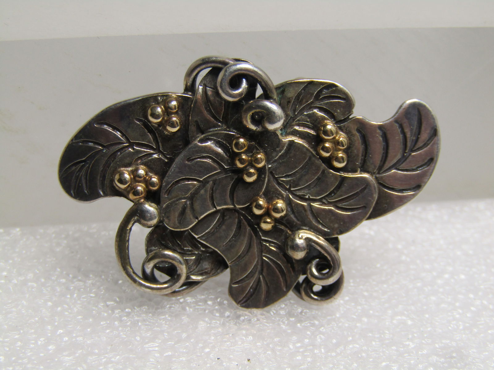 Vintage Sterling Leaf Cluster Slide Pendant, Hand Made, 1980's-1990's - 2