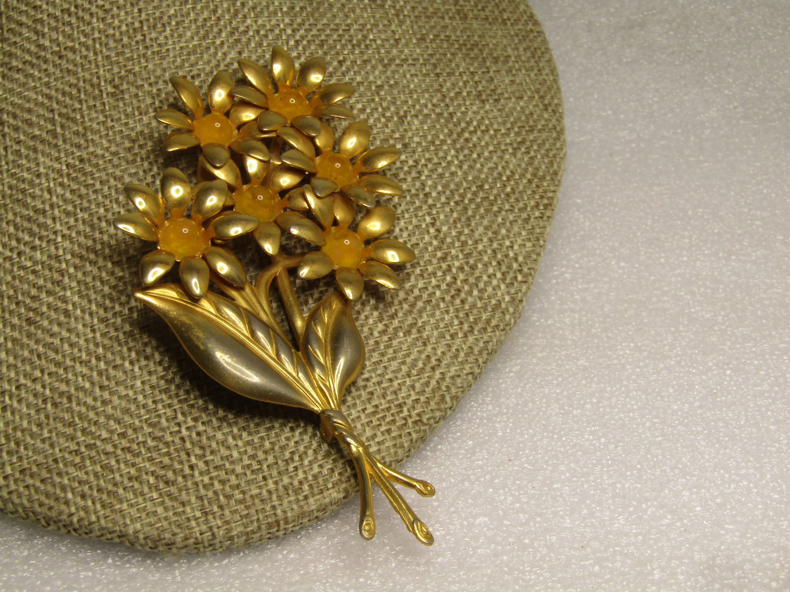 Vintage Yellow Tall Flower Stem Brooch, 10kt Filled or Plated, 1940's - 2