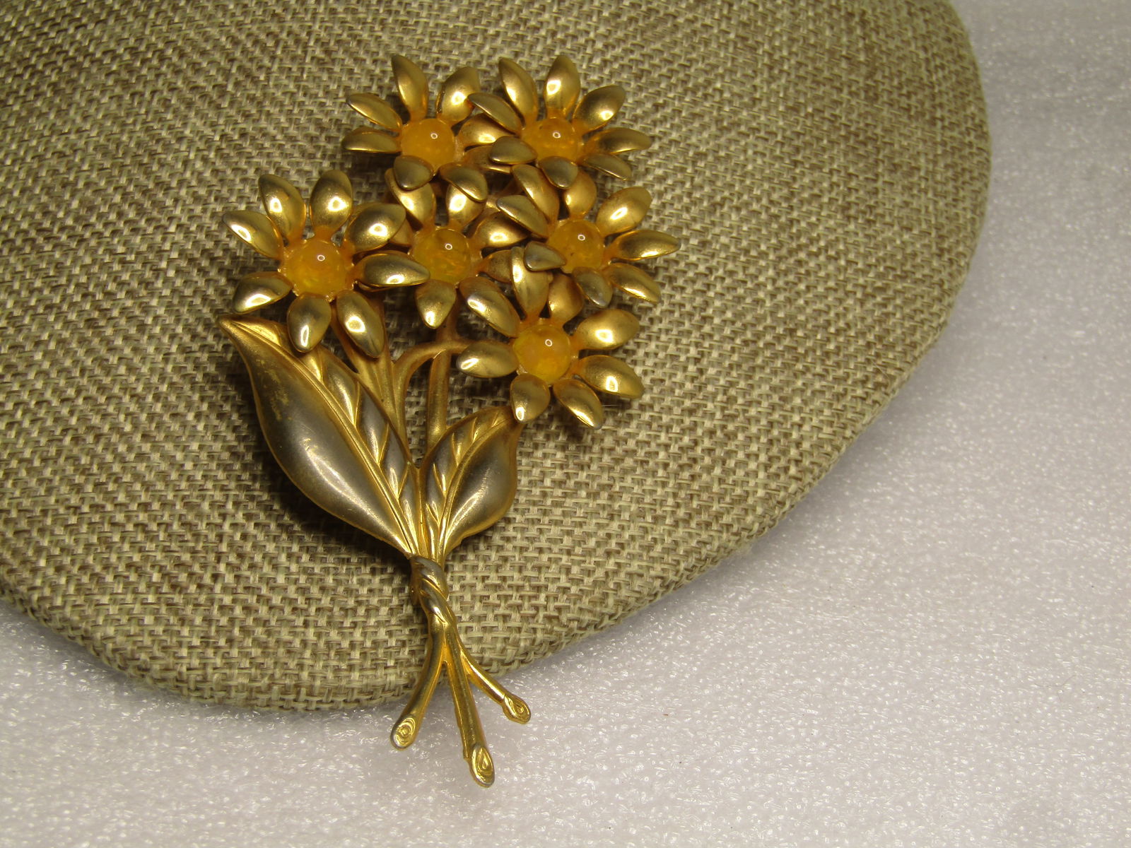 Vintage Yellow Tall Flower Stem Brooch, 10kt Filled or Plated, 1940's - 3