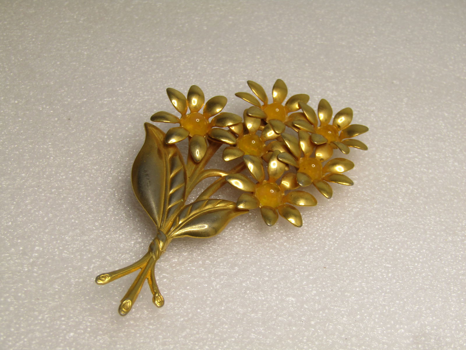 Vintage Yellow Tall Flower Stem Brooch, 10kt Filled or Plated, 1940's - 5