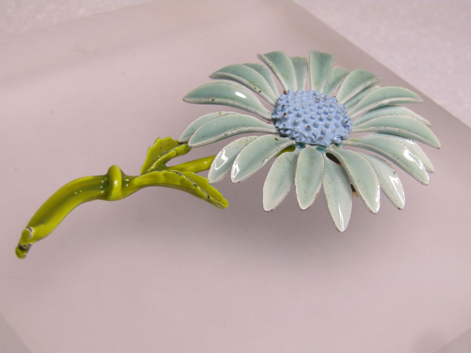 Vintage Blue Enameled Floral Stem Brooch, 1960's - 2