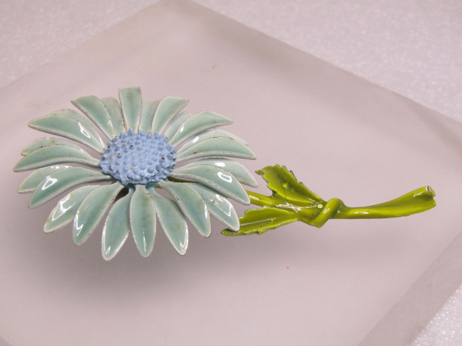 Vintage Blue Enameled Floral Stem Brooch, 1960's - 3