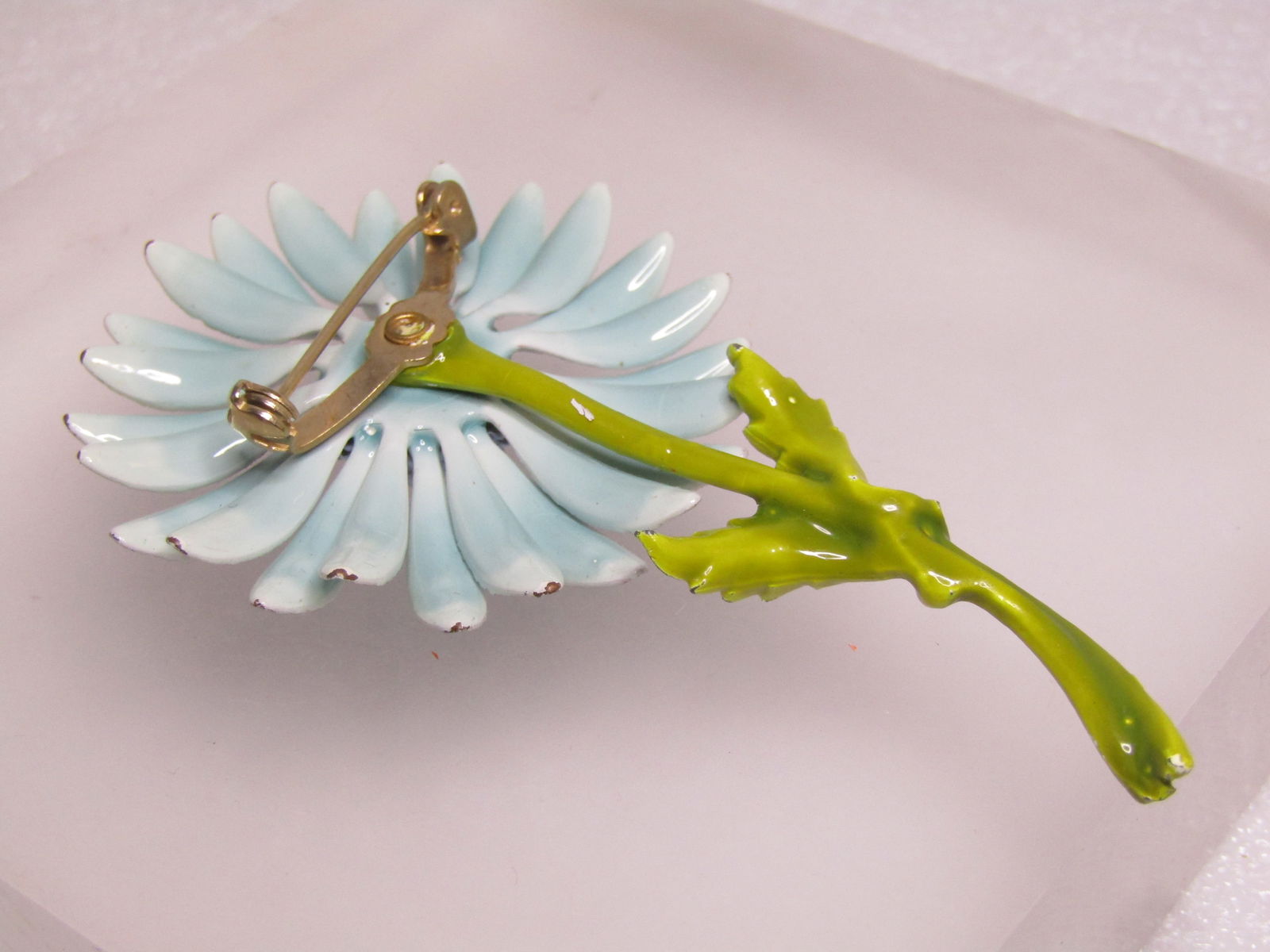 Vintage Blue Enameled Floral Stem Brooch, 1960's - 4