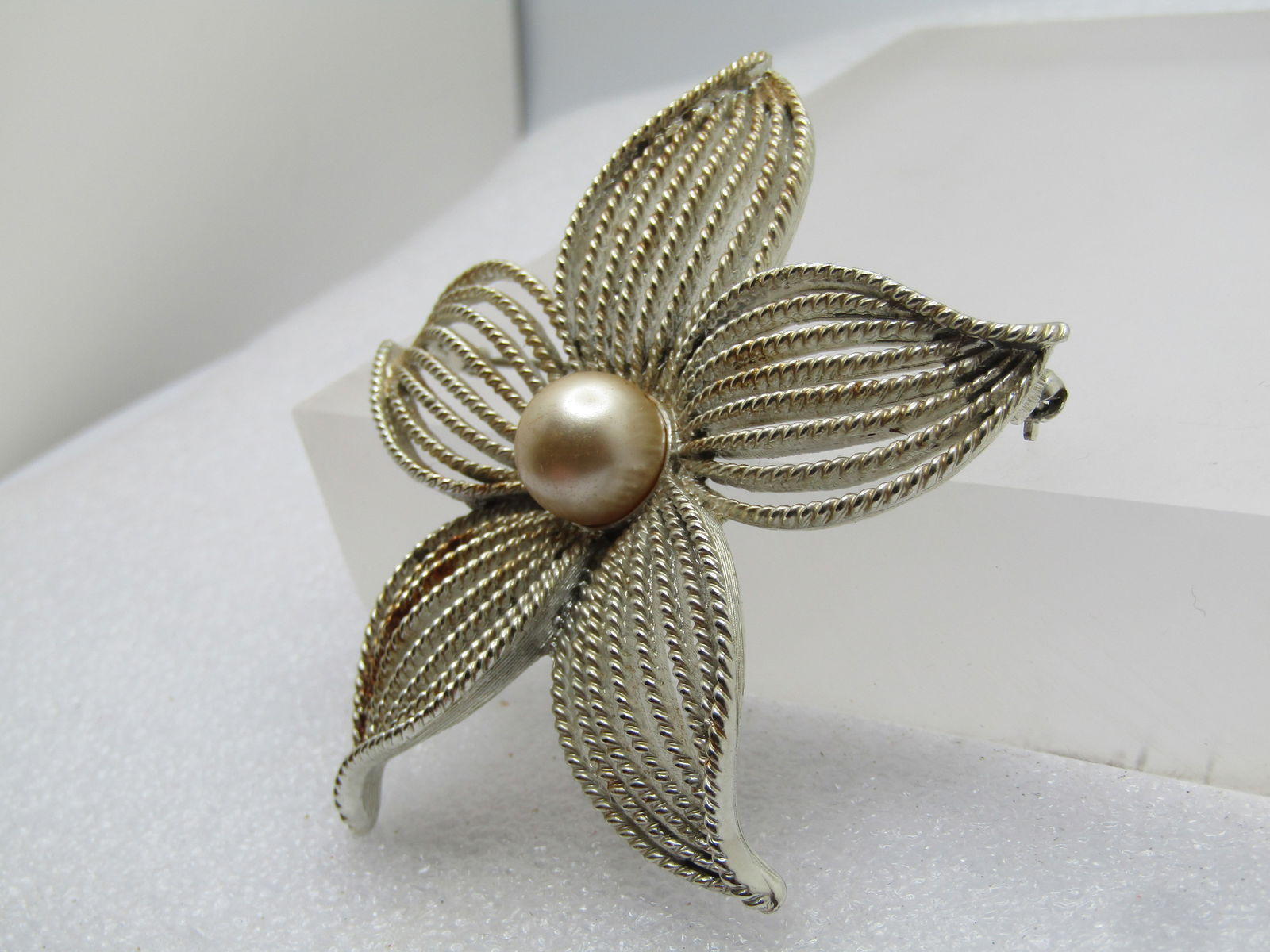Vintage Star/Floral Blossom Brooch, Faux Pearl, 1960's-1970's, Sarah Coventry - 2