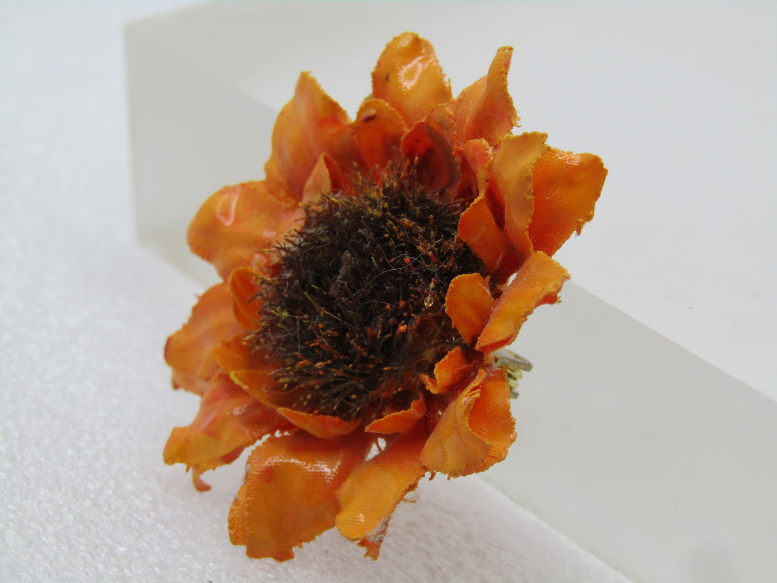 Vintage Sunflower Brooch, 1.75", Orange/Brown, 1970's-1980's - 2