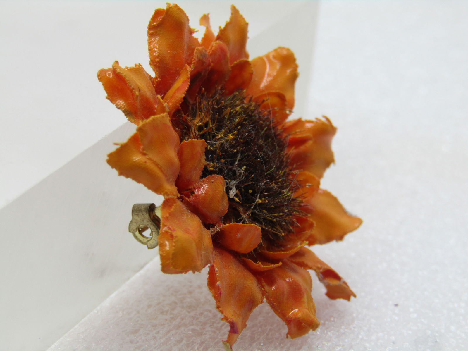 Vintage Sunflower Brooch, 1.75", Orange/Brown, 1970's-1980's - 3