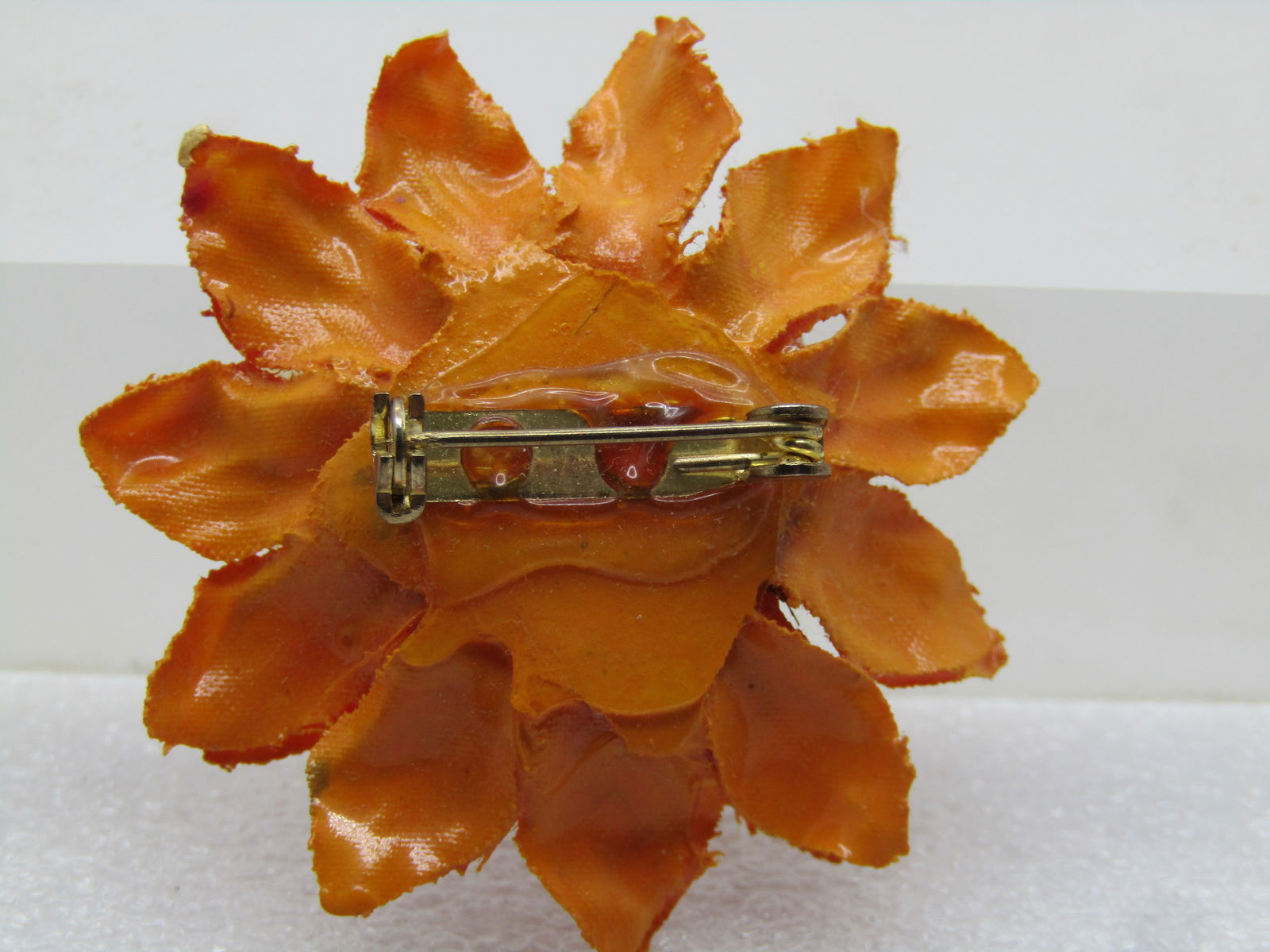 Vintage Sunflower Brooch, 1.75", Orange/Brown, 1970's-1980's - 4