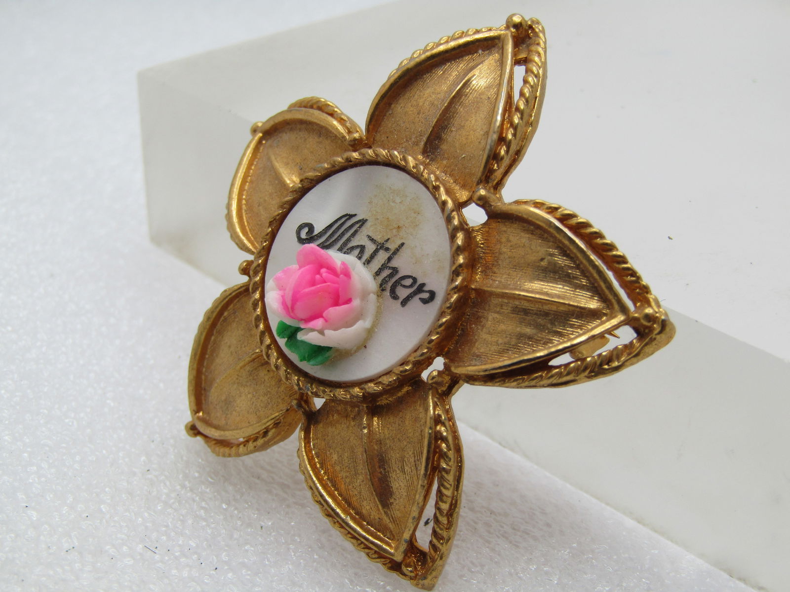 Vintage Mother Brooch, Rose an Faux MOP, 1950's-1960's - 2
