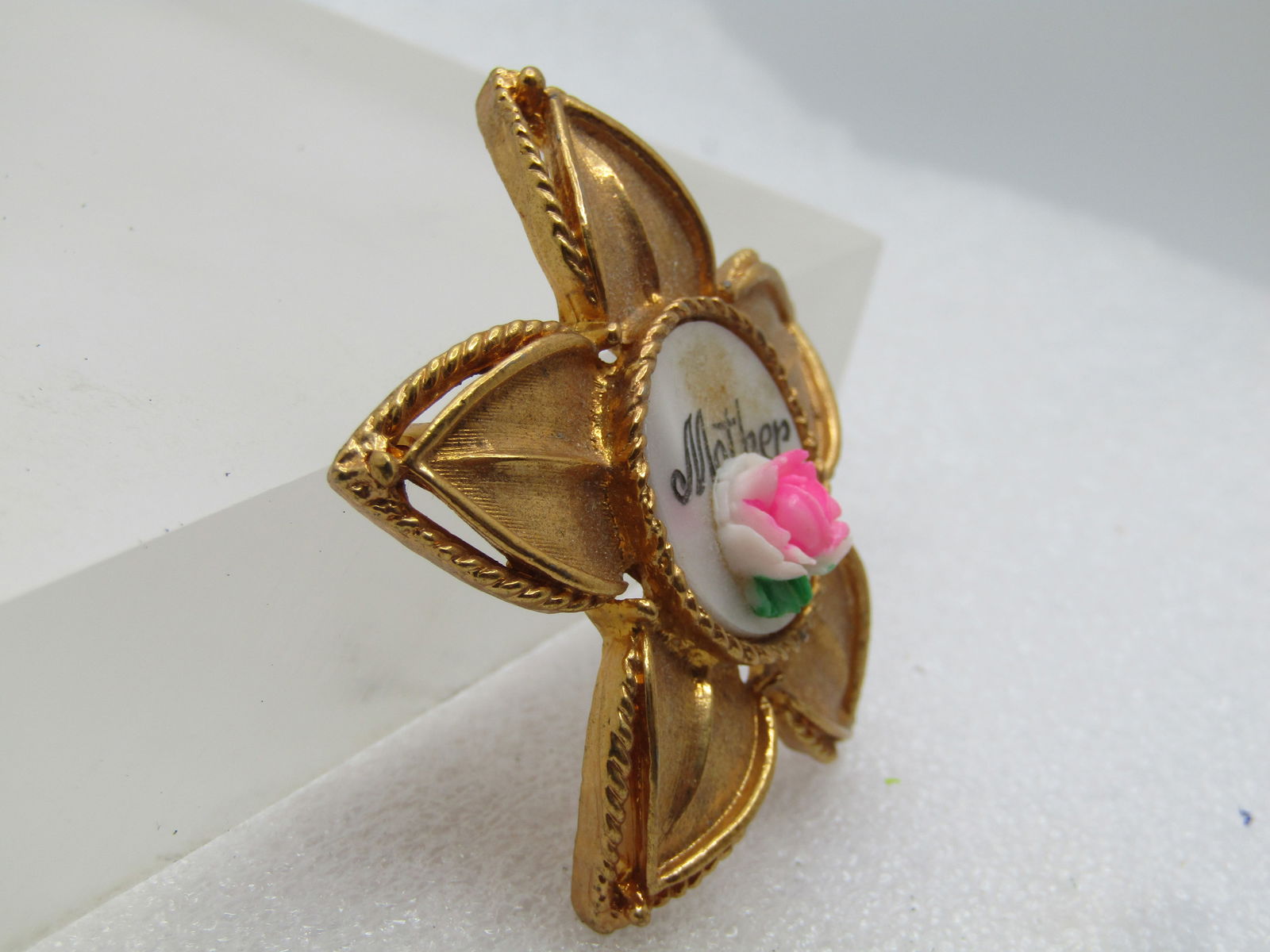 Vintage Mother Brooch, Rose an Faux MOP, 1950's-1960's - 3