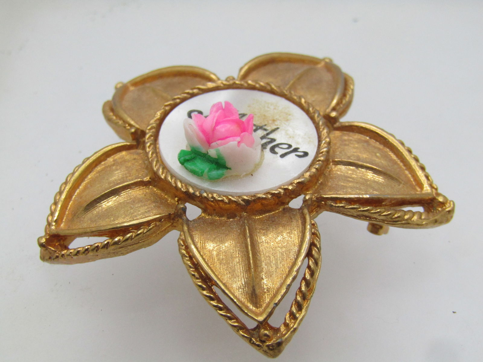 Vintage Mother Brooch, Rose an Faux MOP, 1950's-1960's - 5