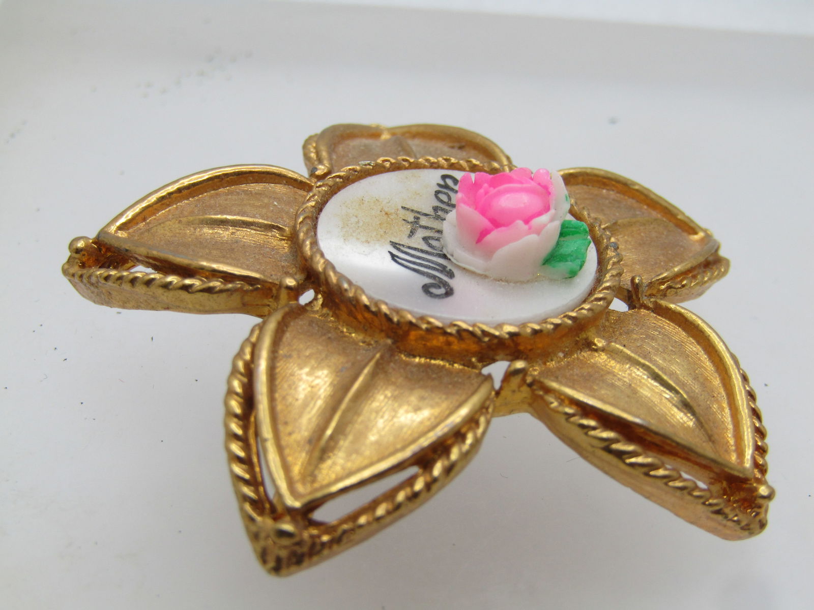 Vintage Mother Brooch, Rose an Faux MOP, 1950's-1960's - 6