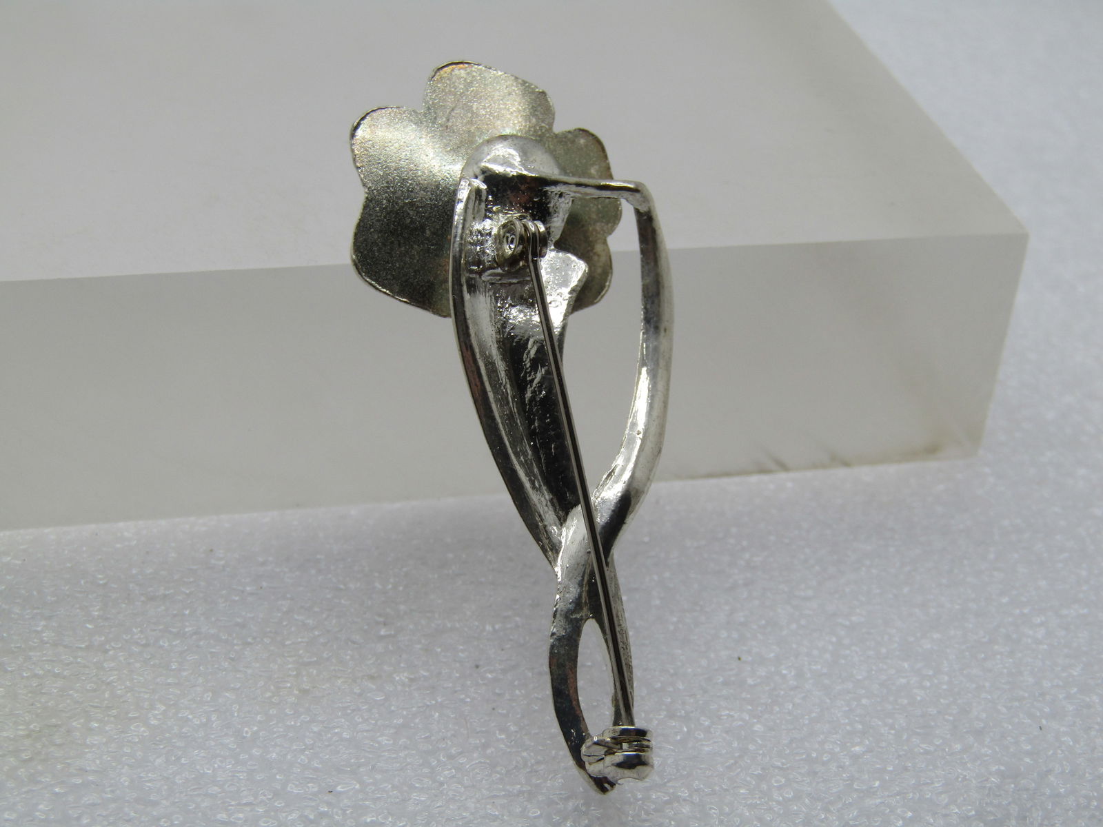 Vintage Pearly Flower Stem Brooch, Faux Pearl, 1980's, 2.25" - 4