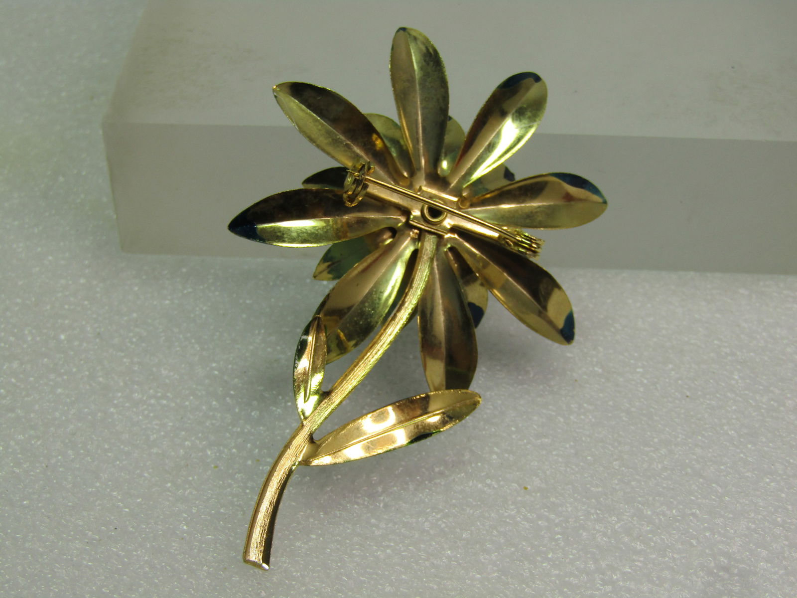 Vintage Blue/White Enameled Floral Brooch, Long Stem, 1940's-1960's - 4