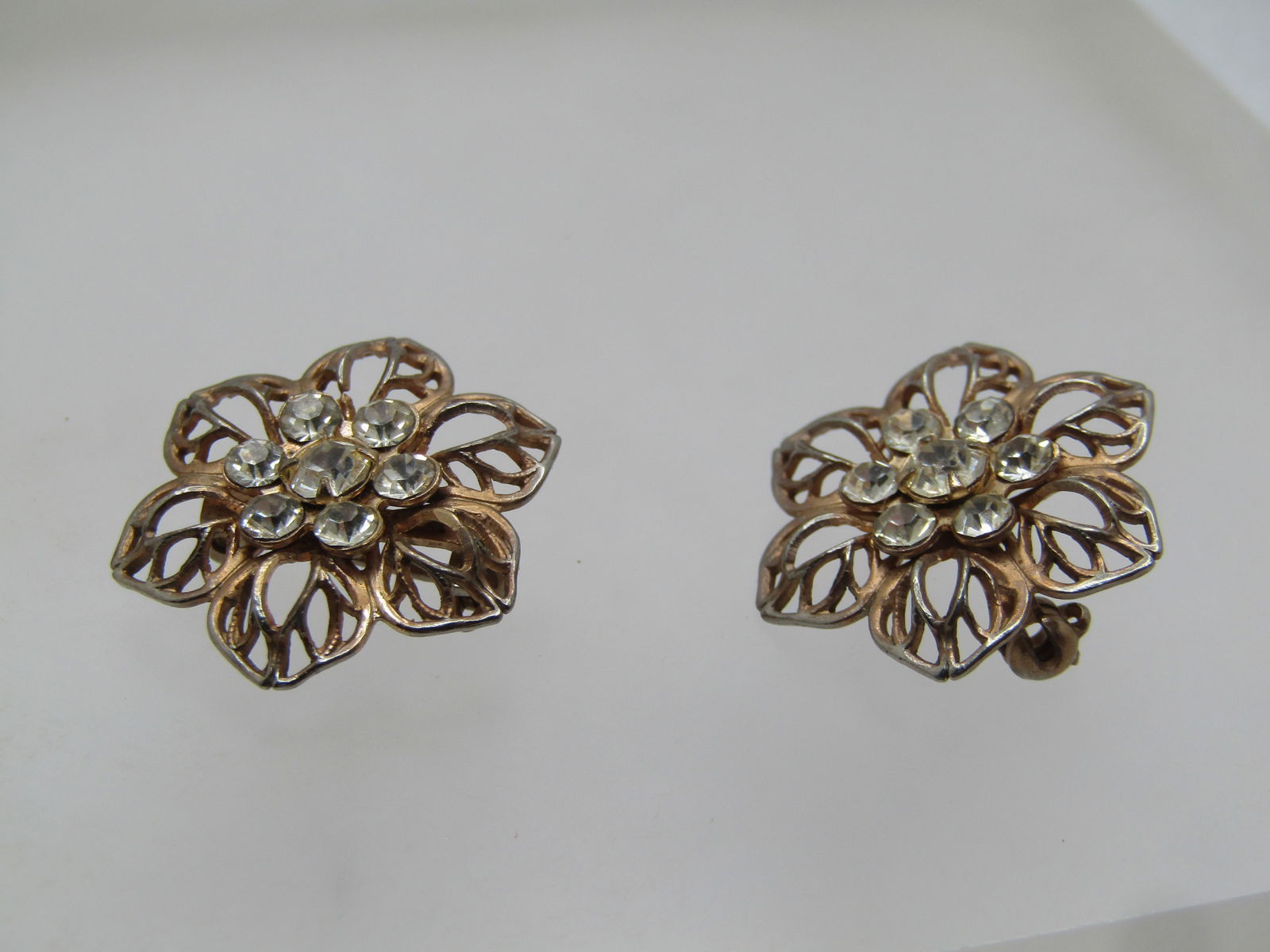 Vintage Pair Rhinestone Blossom Scatter Pins, 1940's-1950's - 5