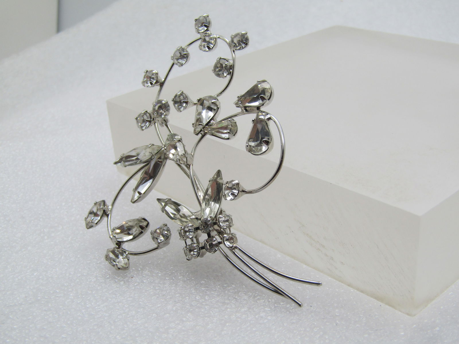 Vintage Clear Rhinestone Floral Stem Brooch, 1960's, 3" - 2