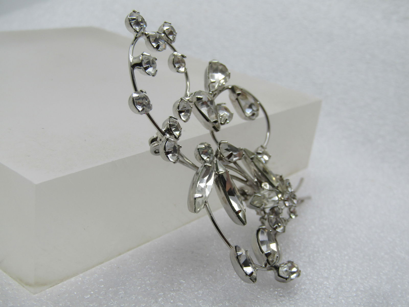 Vintage Clear Rhinestone Floral Stem Brooch, 1960's, 3" - 3