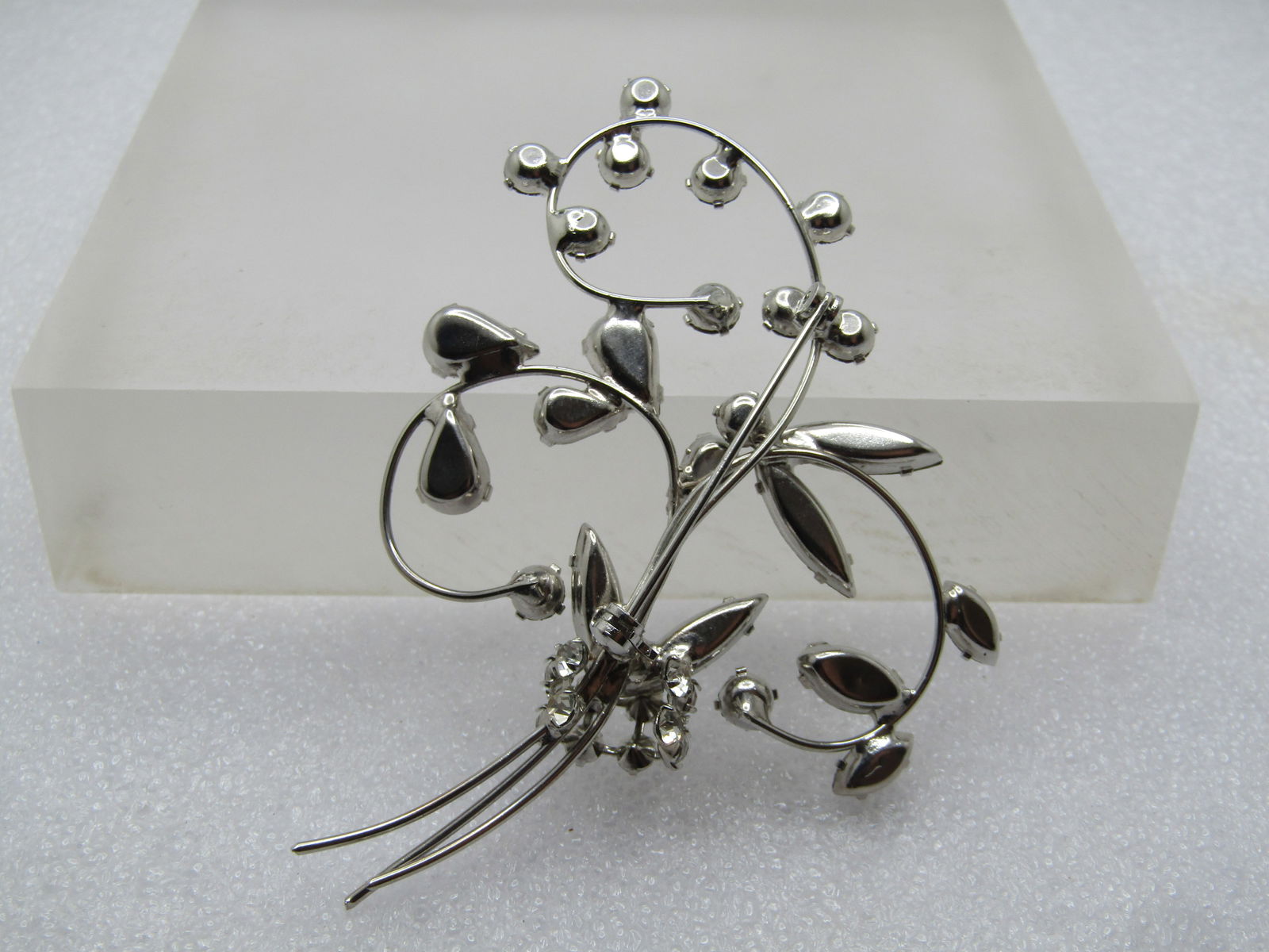 Vintage Clear Rhinestone Floral Stem Brooch, 1960's, 3" - 4