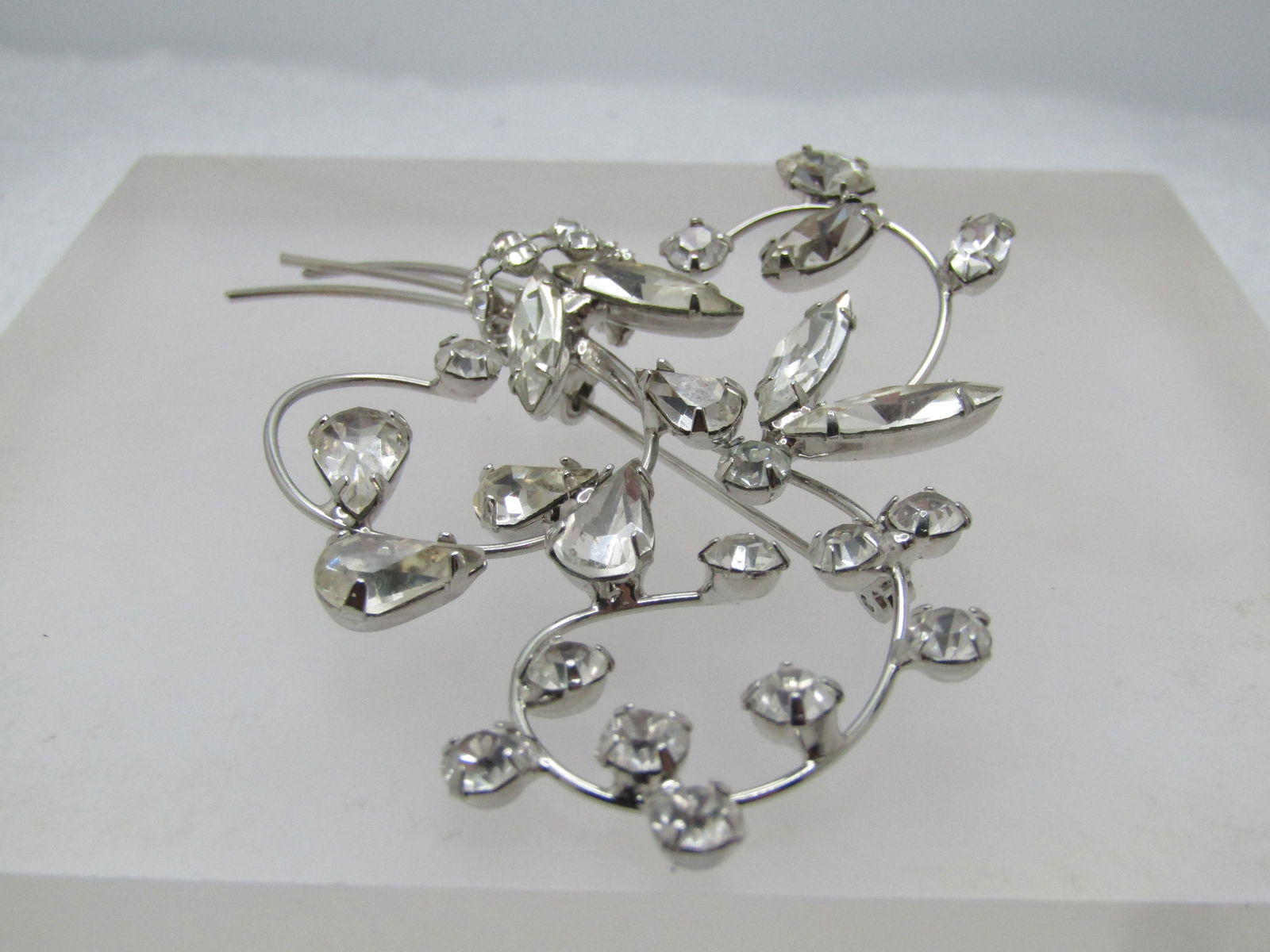 Vintage Clear Rhinestone Floral Stem Brooch, 1960's, 3" - 5