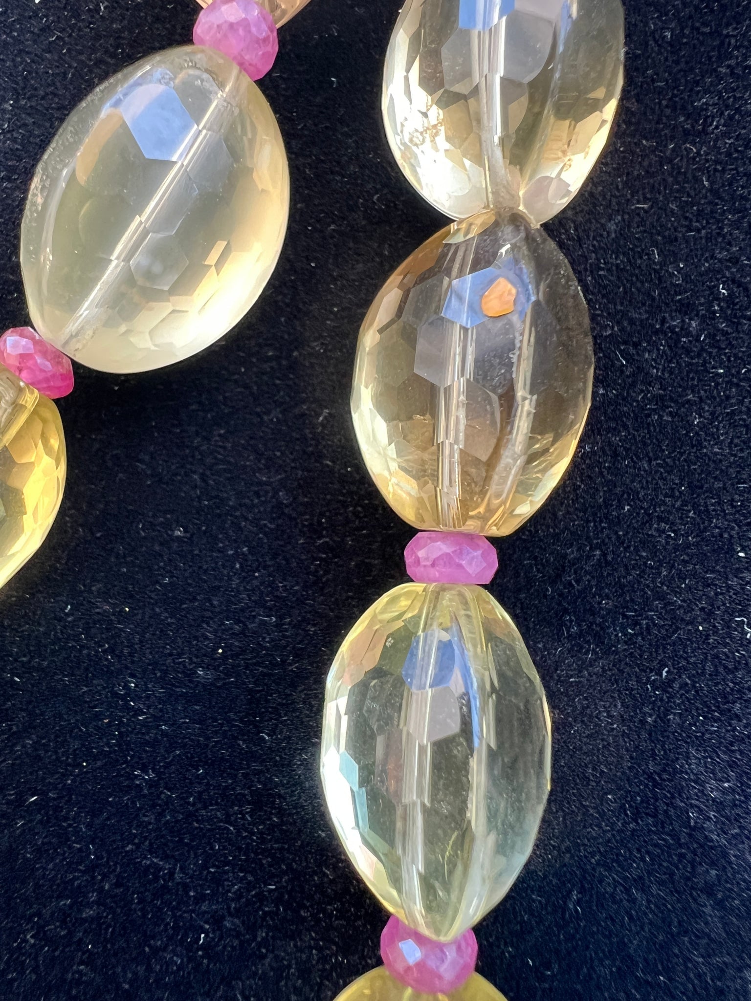 Beaded Citrine Necklace with Conus Shell Pendant Sporting a Pink Topaz - 2