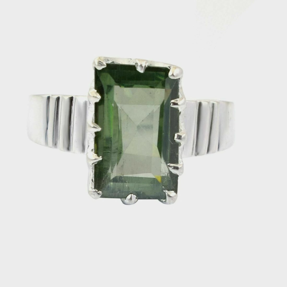 Hand Made Sterling Silver Emerald Cut Blue Diamond Ring 5.7 Cts - 2