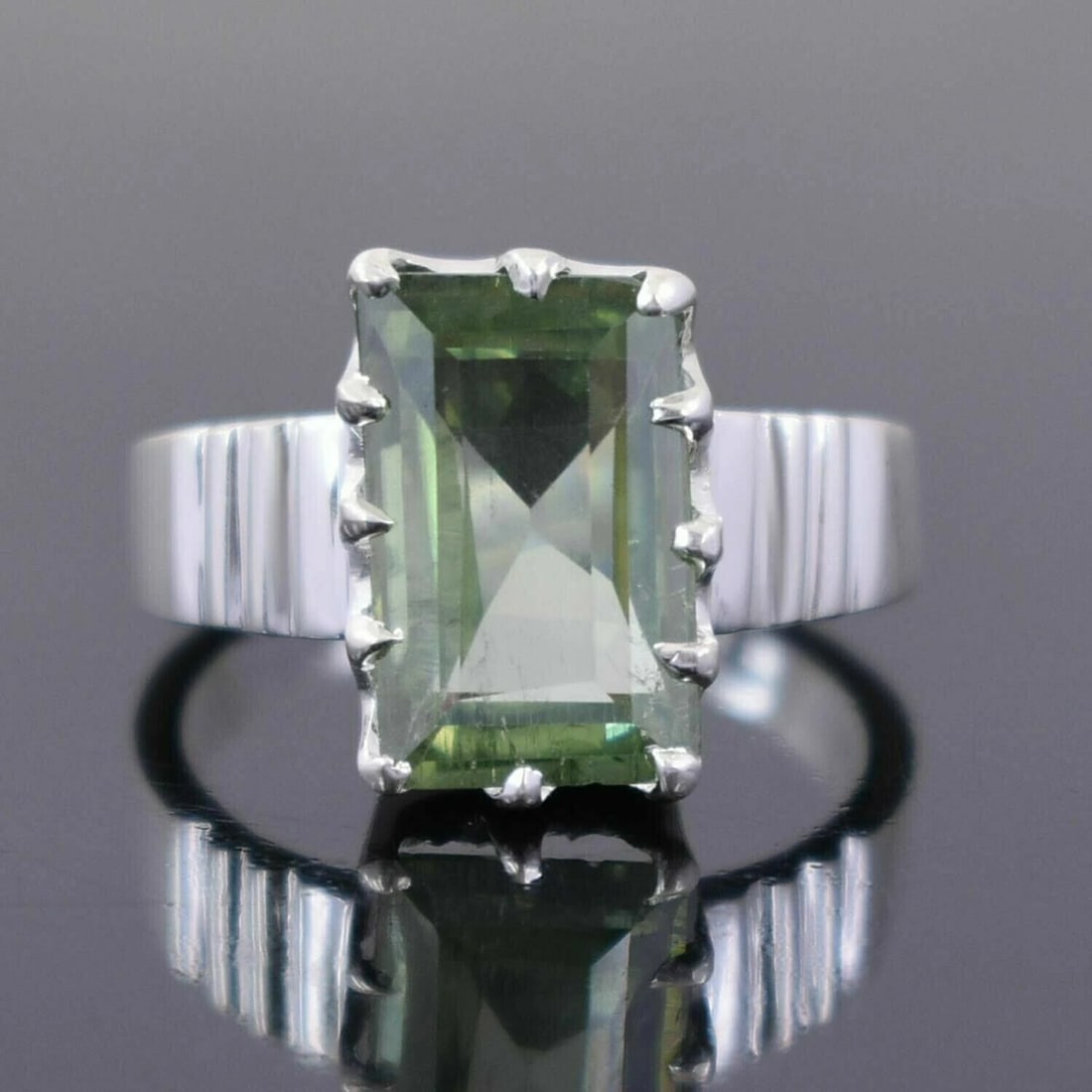 Hand Made Sterling Silver Emerald Cut Blue Diamond Ring 5.7 Cts - 3