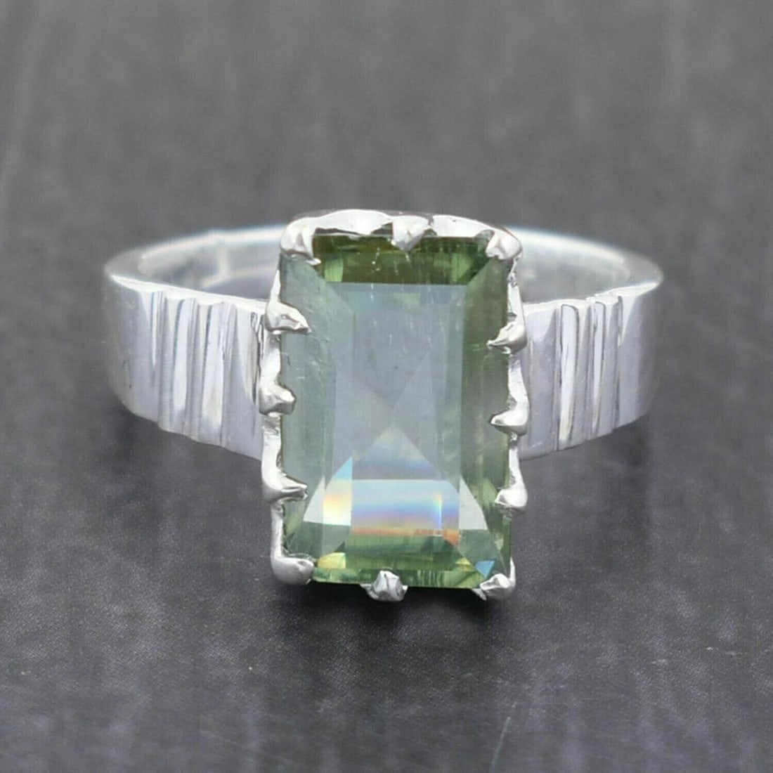 Hand Made Sterling Silver Emerald Cut Blue Diamond Ring 5.7 Cts - 4