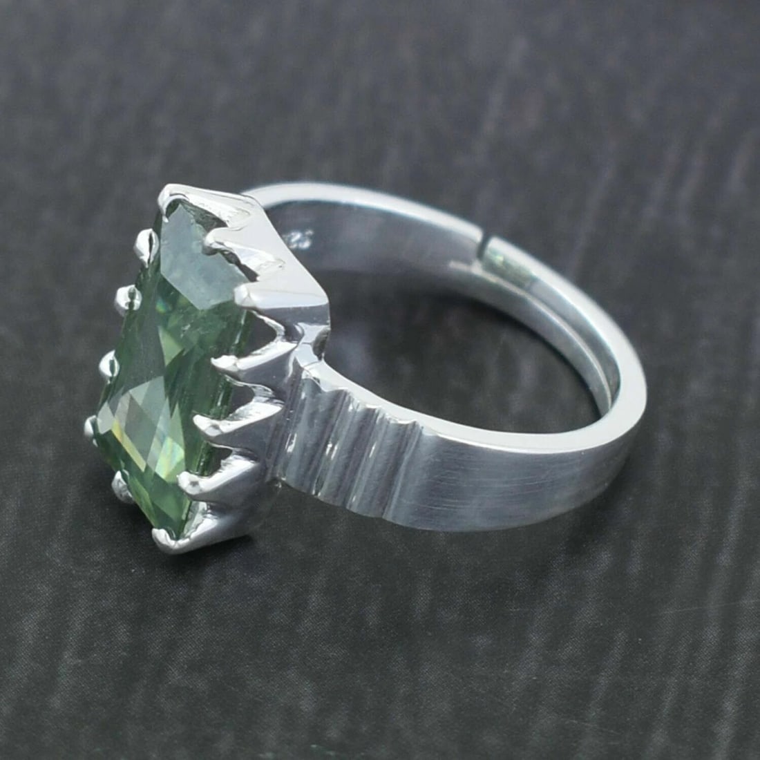 Hand Made Sterling Silver Emerald Cut Blue Diamond Ring 5.7 Cts - 6